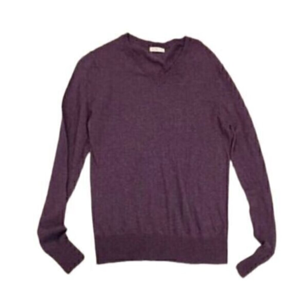 Merona Large V-Neck Sweater Top Long Sleeve Deep Purple Gray Cotton Wool
